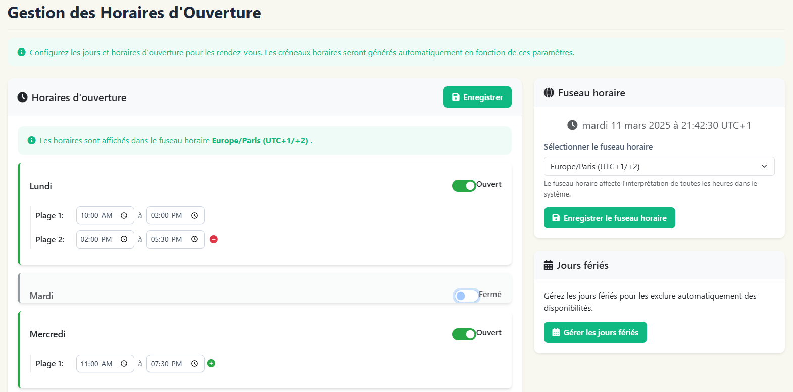 Gestion des disponibilités